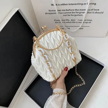 

New 2020 Women's Chain Shoulder Bags Fashion Handbag Totes With Metal Handle Female Travel Cell Phone Purses evening clutches