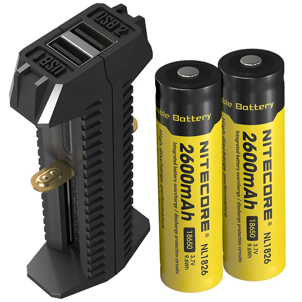 NITECORE F2 USB зарядное устройство+ 2x18650 батареи Гибкий внешний аккумулятор 2A Smart 2 слота источник питания портативные аксессуары для освещения - Цвет: with 2x 2600mAh