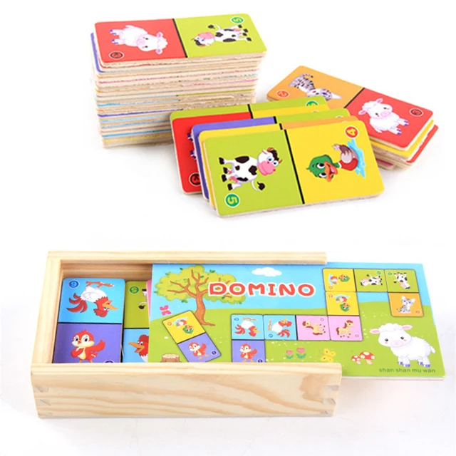 Montessori Wooden Domino Building Blocks Set for kids cognitive development