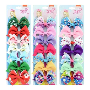 

7Pcs/set Christmas Rainbow Flower Hair Bows for Girls Multicolor Bows Kids Hair Clip Unicorn Print Hair Accessories