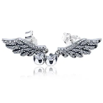 

Authentic 925 Sterling Silver Earring Sparkling Angel Wings With Crystal Earrings For Women Wedding Gift Fine Birthday Jewelry