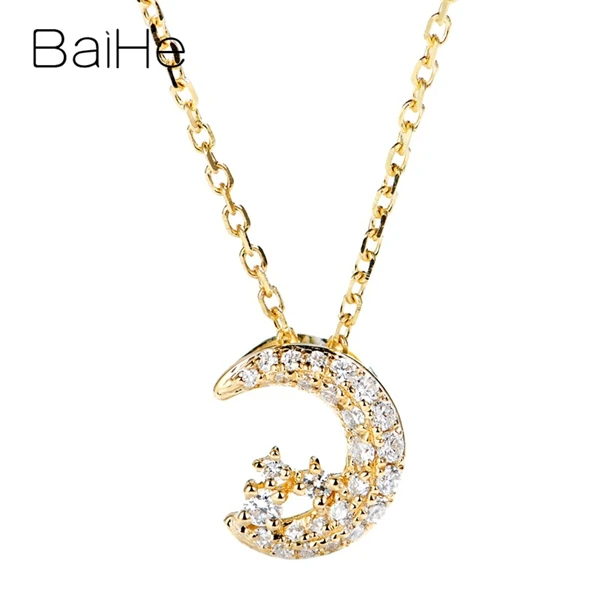 BAIHE Solid 18K белое золото Сертифицированный 0.15ct круглый натуральные Алмазы обручальные модные ювелирные изделия Подарочные ожерелья