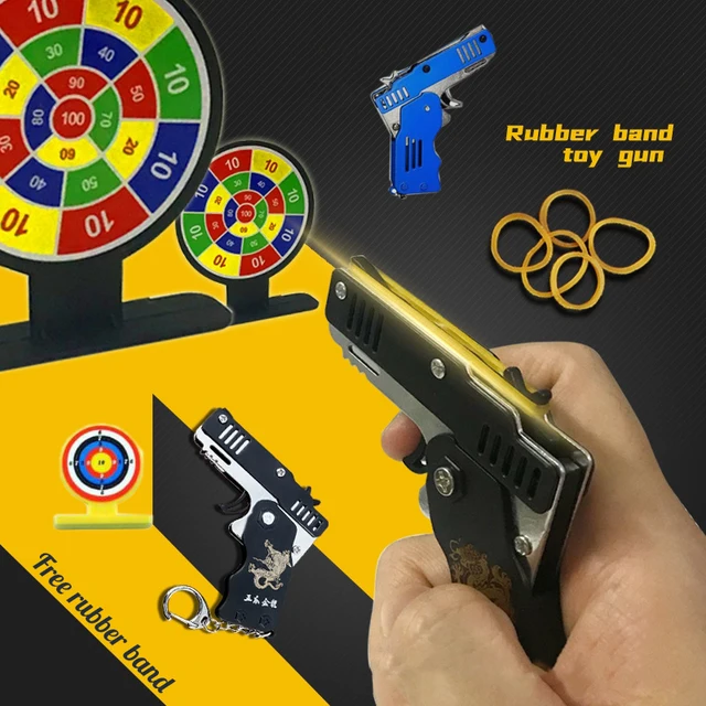 Mini Folding Foldable Rubber Band Shooting Gun Key Chain Of Outdoor Play Game Gun Toys Hold 6 Rounds Funny Party Gift for Kid 1