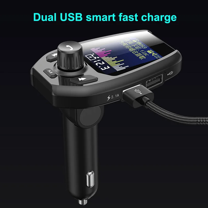 JaJaBor fm-передатчик модулятор Bluetooth 5,0 автомобильный комплект громкой связи AUX 1,8 дюймов Большой экран Поддержка TF карта U воспроизведение диска