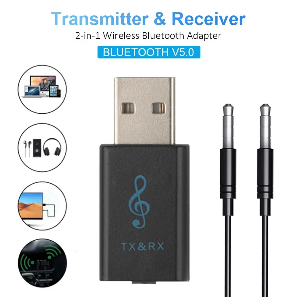 2 в 1 USB Bluetooth 5,0 аудио передатчик приемник беспроводной адаптер мини стерео USB адаптер 3,5 мм для домашнего ТВ автомобиля ПК Комплект