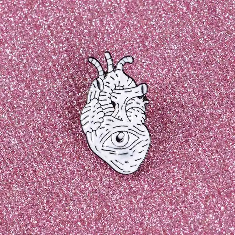 Сердце, эмаль, брошь, абстрактное искусство, человеческое сердце, булавка, глаза, мешочек для брошек, аксессуары для одежды, медицинский значок, ювелирные изделия