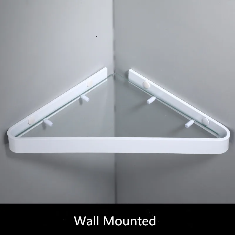 corner shelf white Aluminum angle shelf round bathroom glass shelf white glass shelf 20cm / 25cm / 30cm / 35cm / 45cm shower shelf, cosmetics shelf - Цвет: corner shelf white