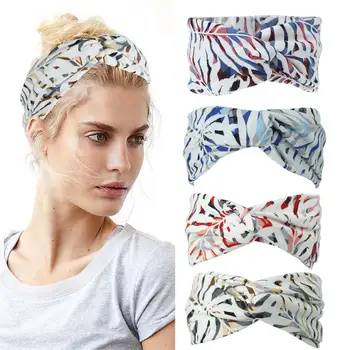 

Women Yoga Headband Girls Bohemian Hair Bands Retro Printed Style Head Wrap Scarf Stretchy Moisture Cross Hair Band Accessories