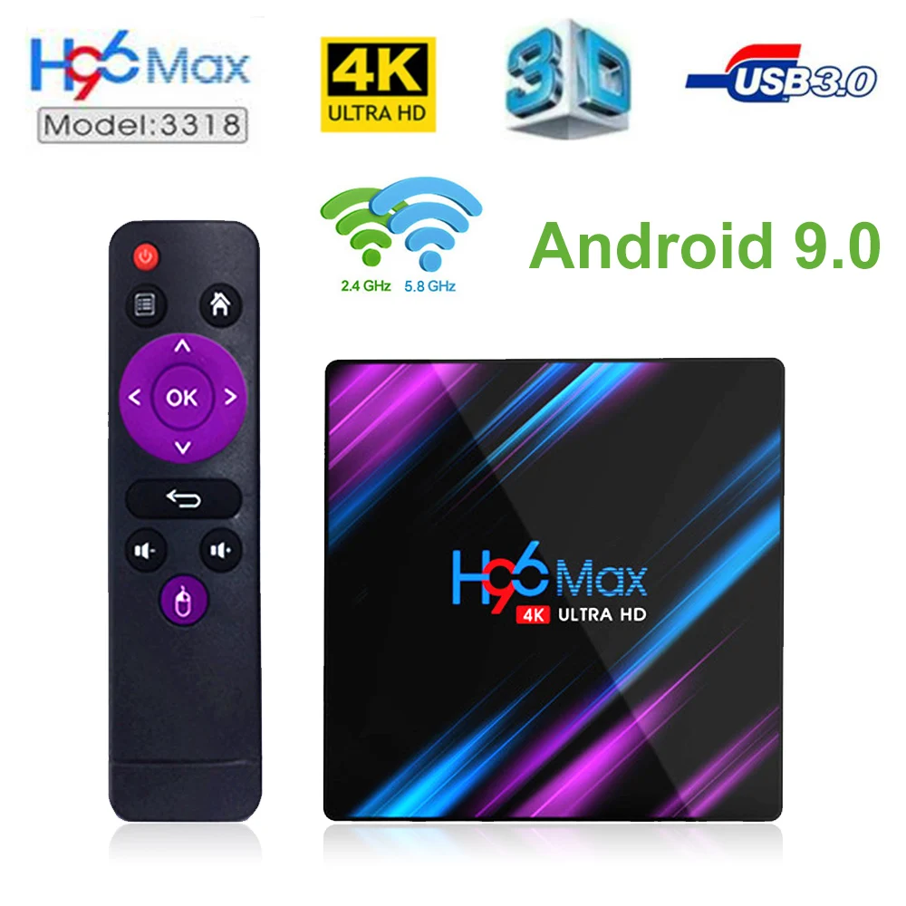 H96 Max Smart Android 9,0 ТВ приставка Rockchip RK3318 2,4G& 5,8G Wifi BT4.0 H96Max 4G 64GB USB 3,0 4K медиаплеер Android телеприставка