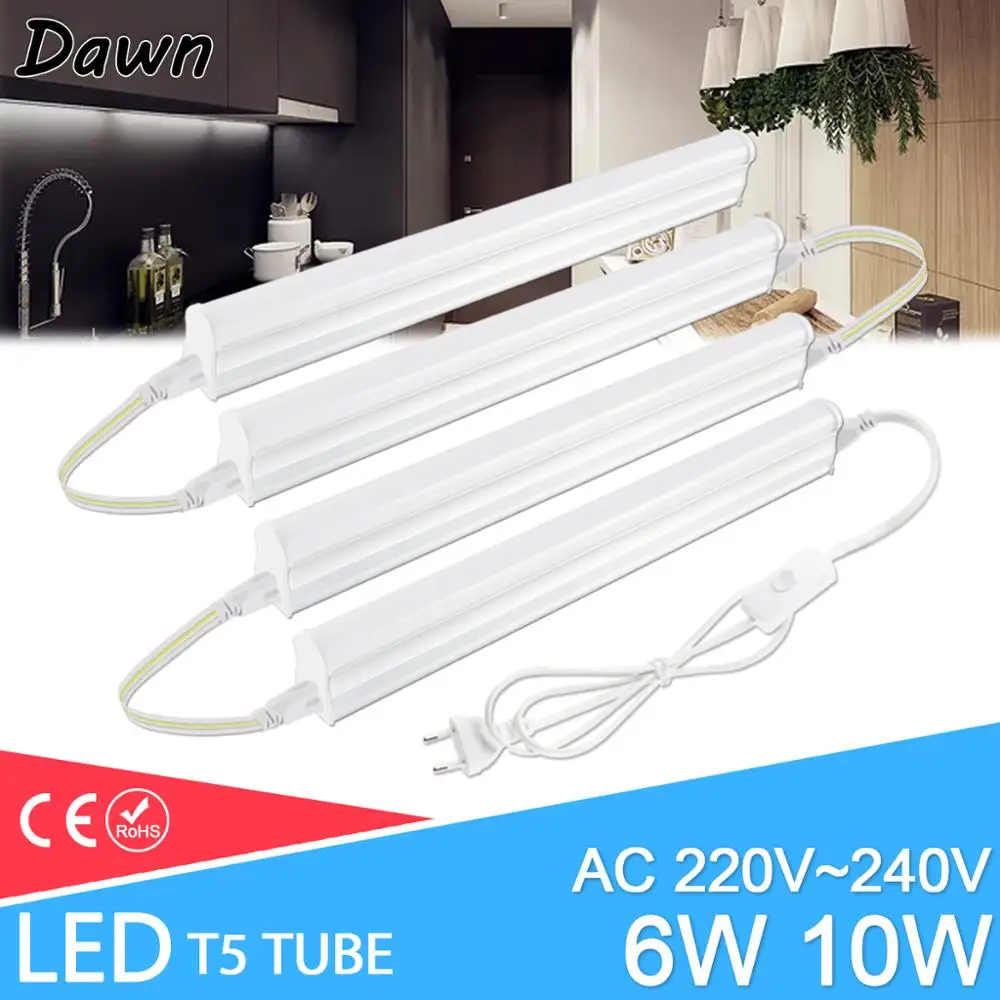 

LED T5 Tube 6W 10W AC220V + EU Power Plug Switch Cable + Connection Wire Accessories Cabinet Full Set wall Lamp LED Lights Tube