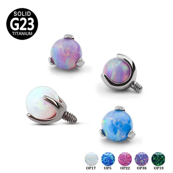 

G23 Titanium Opal Stone Prong Set part for Internally Threaded Tongue Lip Ear Nipple Piercing Jewelry Replacement Accessories