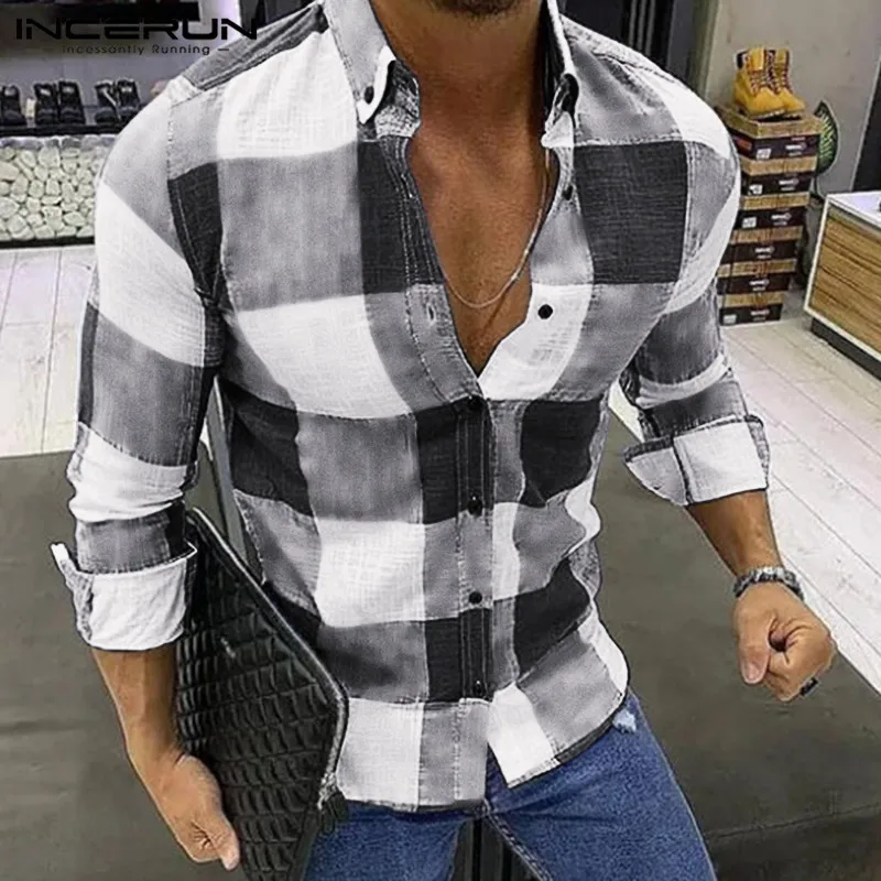 INCERUN Fashion Plaid Men Shirt Casual Long Sleeve Lapel Blouse Fitness Chic Brand Streetwear Shirts Men Camisa Masculina S-5XL INCERUN Fashion Plaid Men Shirt Casual Long Sleeve Lapel Blouse Fitness Chic Brand Streetwear Shirts Men Camisa Masculina S-5XL