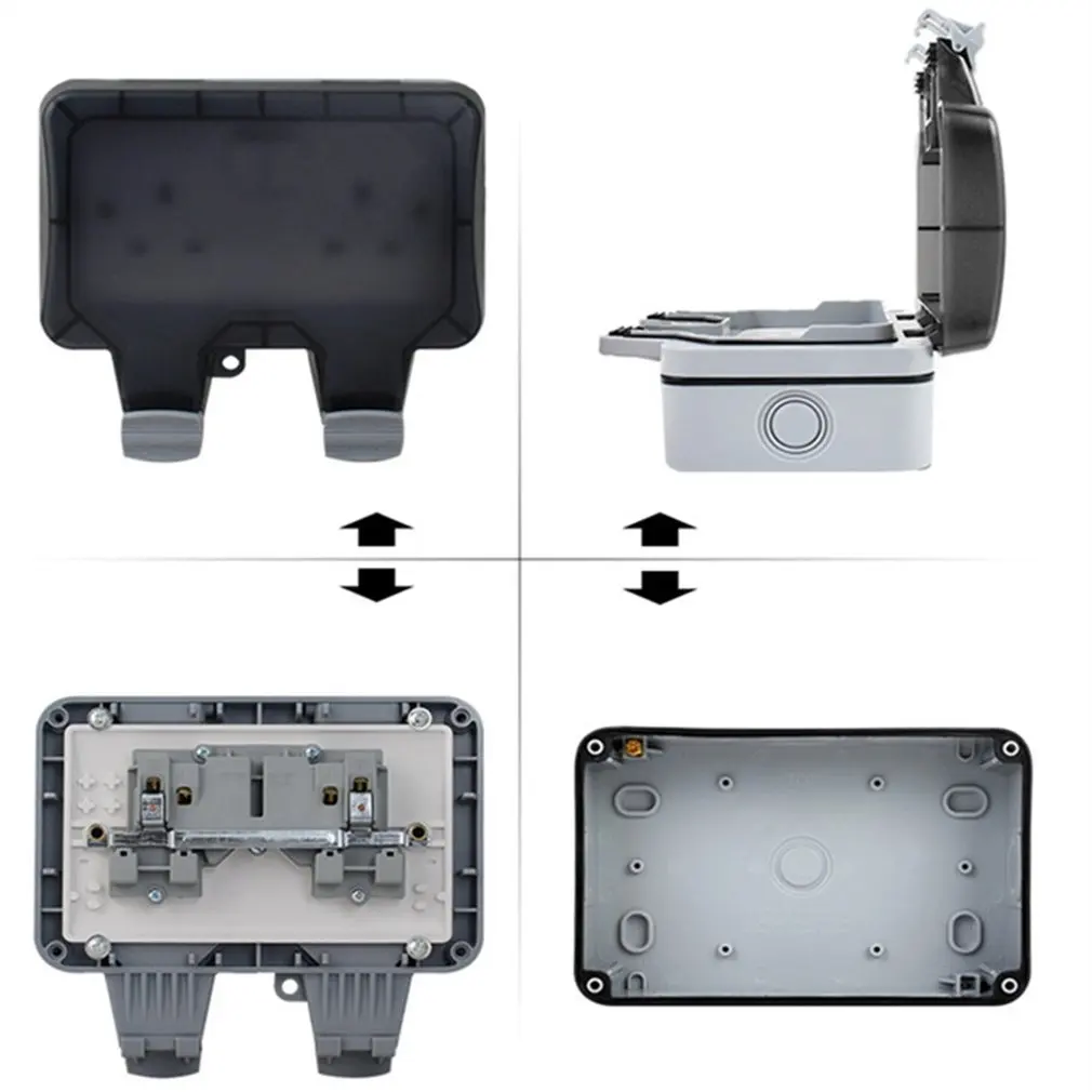 Outdoor Waterproof Socket Box Ip66 Switch Socket Splash Power Plug-In Rainproof Plug Two Open English 13A