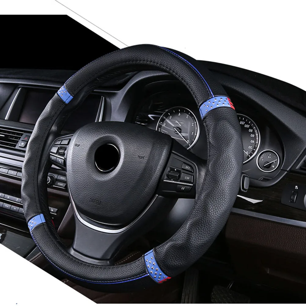 D форма и круглая форма крышки рулевого колеса кожа для VW GOLF 7 POLO JATTA Suzuki Swift Nissan Rogue - Название цвета: Black Blue Round