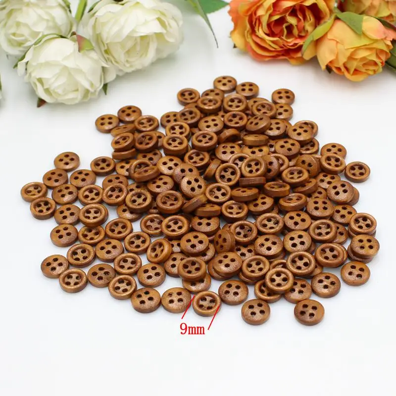 100pcs or 200pcs 9mm-10mm Wooden Buttons For Crafts