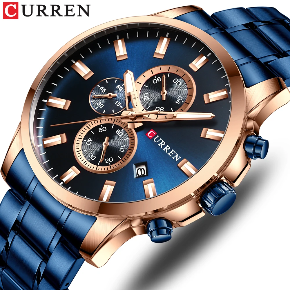 CURREN Chronograph Mens Watches Top Brand Luxury Business Watch Men Clock Relogio Masculino Waterproof Quartz Blue Wristwatch