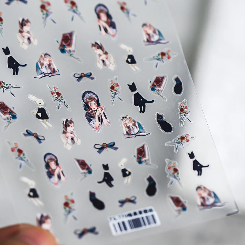 Lovely Cat Rabbit Alice Design 3D Self Adhesive Nail Art Stickers 5D Soft Reliefs Nail Decorations Decals