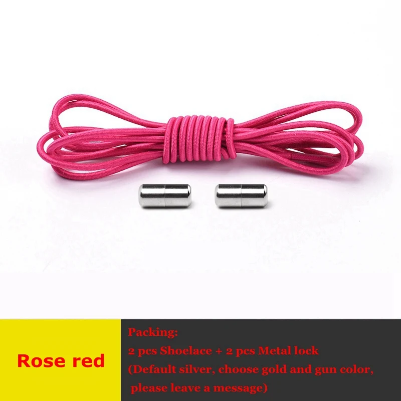 Rose red Шнурки без завязок, эластичные шнурки для обуви, круглые металлические фиксирующие, быстро снимающиеся белые шнурки для обуви, детские кроссовки для взрослых, унисекс, шнурки для ленивых, 1 пара - Цвет: Rose red