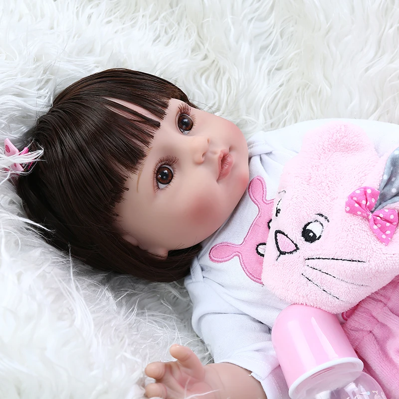 48 см Популярная очень мягкая гибкая силиконовая кукла bebe для новорожденных, для девочек в розовом кроличьем Платье милое лицо милый ребенок