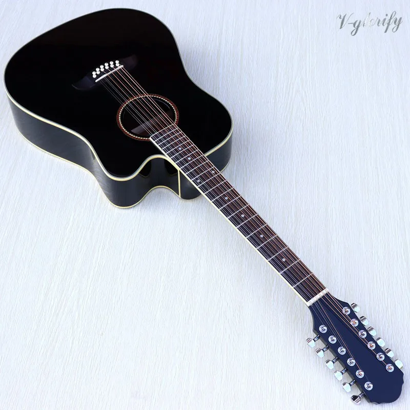 

black high gloss 12 string acoustic electric guitar free shipping