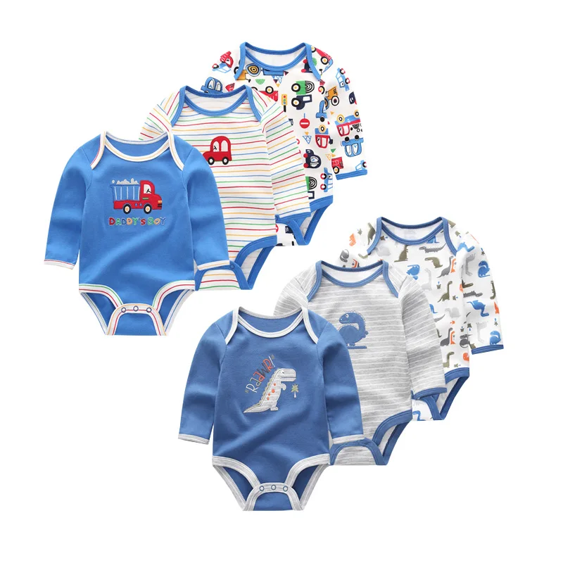 Детский Комбинезон для мальчика из 6 предметов, одежда для девочки Ropa Bebe, комбинезон с длинными рукавами для новорожденных, мягкий хлопковый комбинезон с круглым вырезом и рисунком