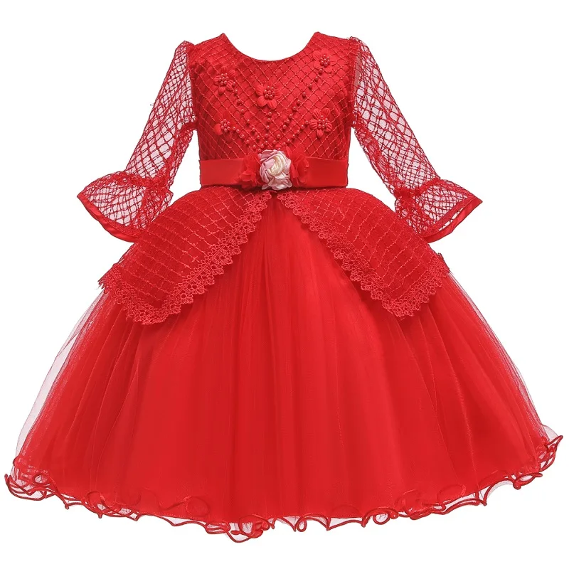 Детское Новогоднее платье для девочек; платье для дня рождения, свадьбы, расшитое бисером, с цветочным узором; платья для девочек; торжественное платье для выпускного вечера; костюм для девочек