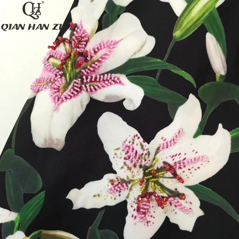 Qian Han Zi Новое модное осеннее платье для подиума женское платье без рукавов с бантиком и Лилием роскошное элегантное вечернее платье с бисером