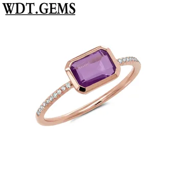 

1.10tcw 10k Yellow Gold Natural Bezel Emerald Cut Purple Amethyst Diamond Ring