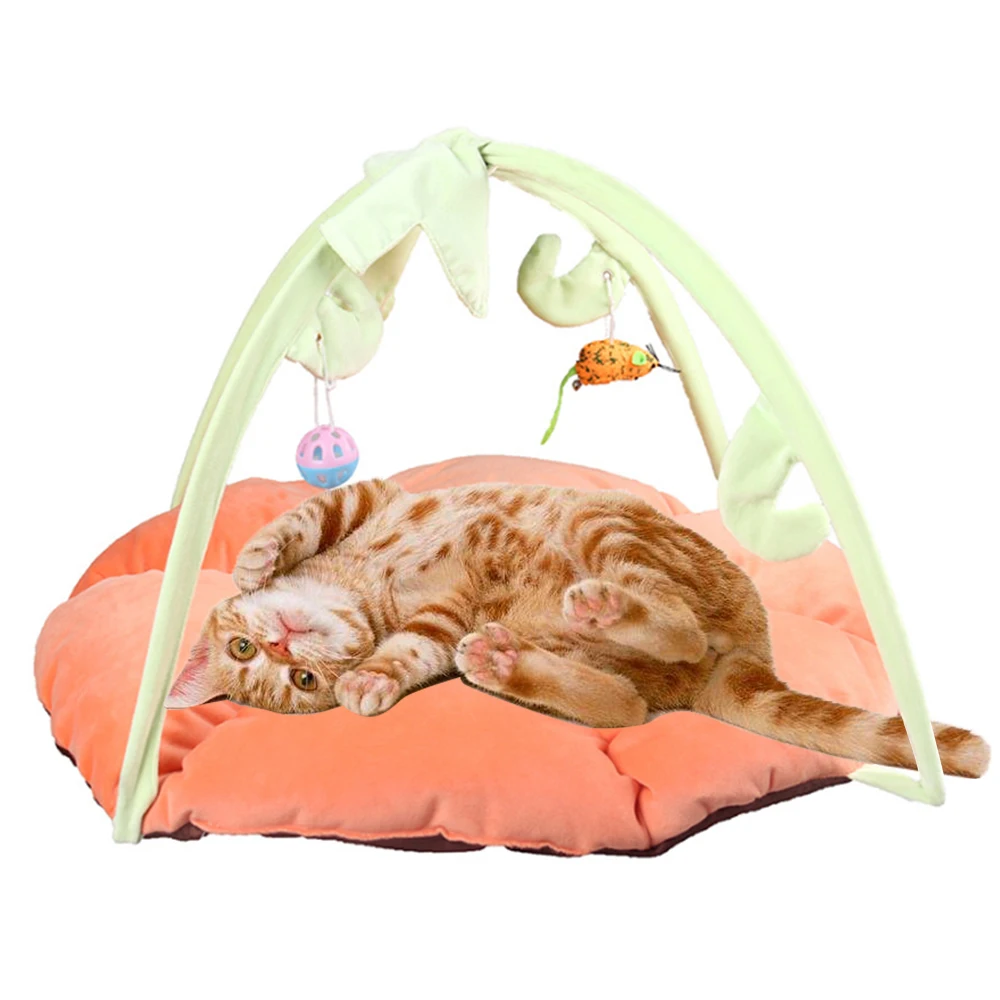 

Foldable Cat House USB Constant Temperature Heating Tent Dog Kennel Sofa Sleeping Beds Play Mat Blanket with Hanging Toys