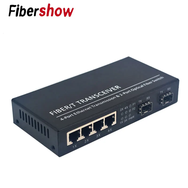 Гигабитный Ethernet-коммутатор волоконно-оптический медиа конвертер 4 RJ45 2 SFP 10/100/1000 м UTP волокна Порты и разъёмы