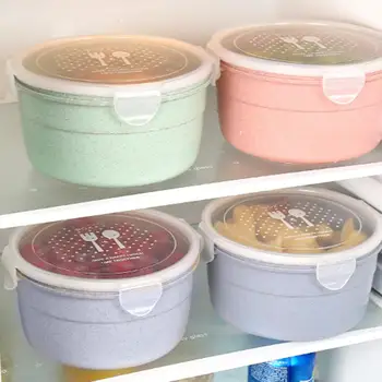 

1pc Portable Double Layers Bento Lunch Box Wheat Straw Spoon Set Student Food Storage Container Travel Tool 2019
