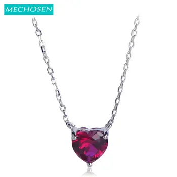 

MECHOSEN Exquisite Red Heart Zircon Necklace 925 Sterling Silver Pendant Jewelry For Women Party Ceremony Best Decorations Gifts