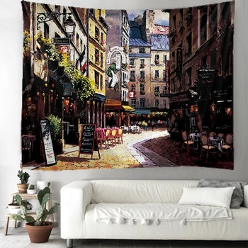 

European town oil painting Indian Mandala HippieTapestry Wall Hanging Bohemian Gypsy Psychedelic Tapiz Witchcraft Tapestry