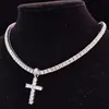 Men Women Hip Hop Cross Pendant Necklace with 4mm Zircon Tennis Chain Iced out Bling Necklaces HipHop Jewelry Fashion Gift ► Photo 3/6