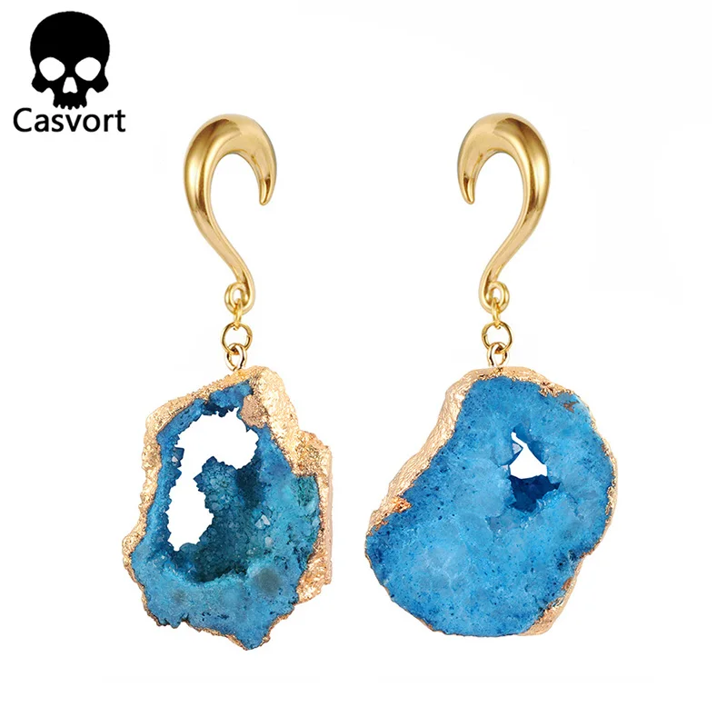 Casvort 2 шт. Новое поступление Драгоценный Камень Висячие серьги-тоннели серьги из нержавеющей стали крючки с грузилами пирсинг ювелирные изделия