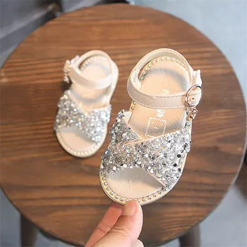 

2020 New Girl Baby Sandals Sequin Rhinestone Little Girl Princess Sandals 0-3 Year Summer Toddlers Shoes Flat Soft