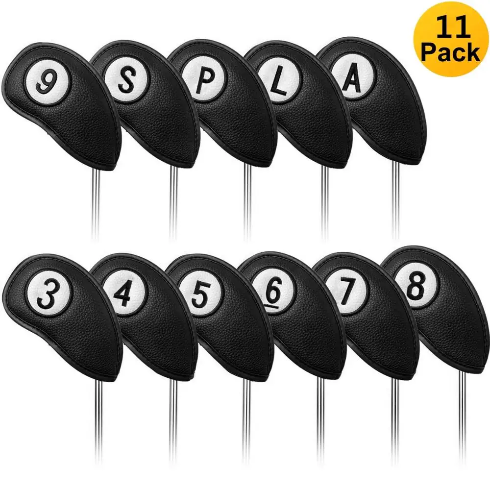 

Golf Head Covers Iron Set 11 Pack Magnetic Closure PU Leather Putter Training Left Hand Right Hand Embroidery Logo Both Sides