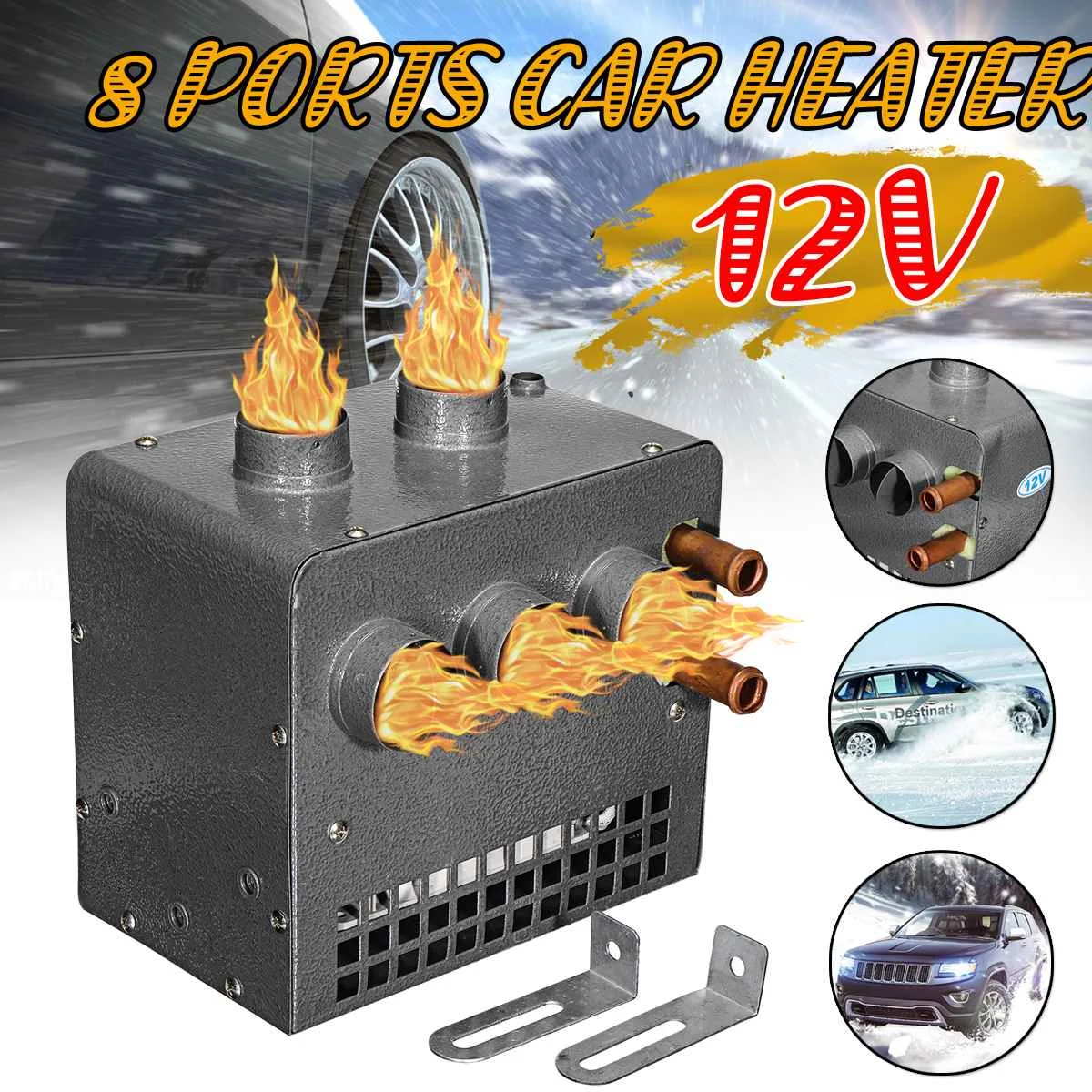 

Car Heater 12V Universal 8 Port Parking Heater Compact Heater 12Pcs Pure Copper Tube+Speed Switch for trucks minivans harvesters