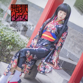 

Jigoku Shoujo HELLGIRL Enma Ai Maid Dress Kimono Yukata Uniform Outfit Anime Cosplay Costumes Cherry blossoms bathrobe Kimono