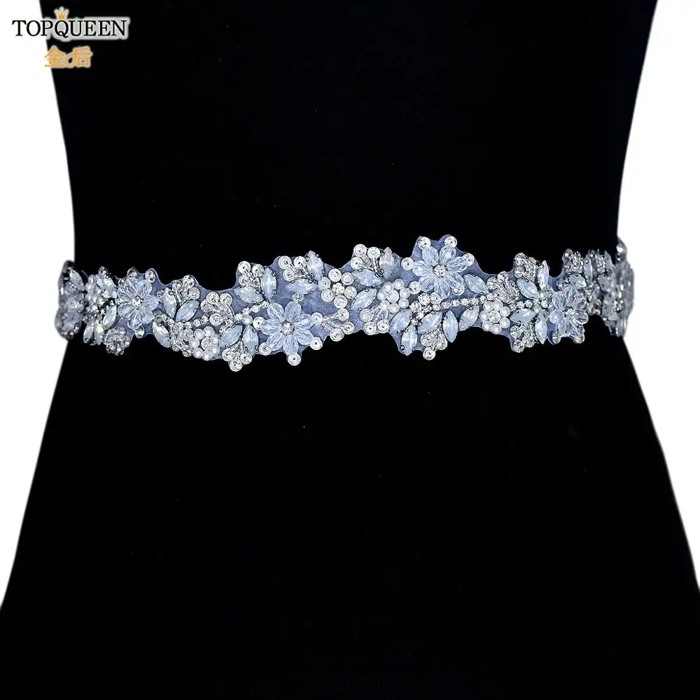 Bridal Waistband Bridal Dress Decoration TOPQUEEN S434 Wedding Belt Woman Clear Crystal Opal Cristal for Evening Party Dresses Ladies Bride Organza