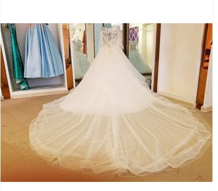 With tail Цветы хрусталь бисер Тюль Свадебные платья Половина рукава Vestido De Noiva Princesa Luxo свадебное платье pakaian pengantin - Цвет: With tail
