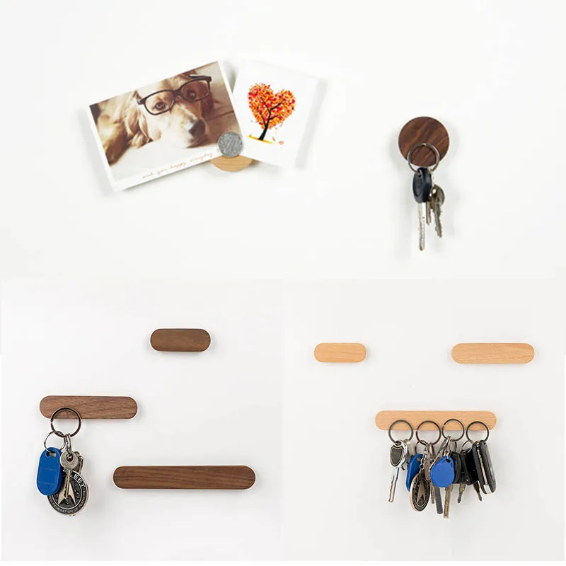 

Portable Key Holder Key Storage Organizer Wooden Hooks Key Rack Strong Magnetic Wall Mounted 1Pcs Key Ring Hanger