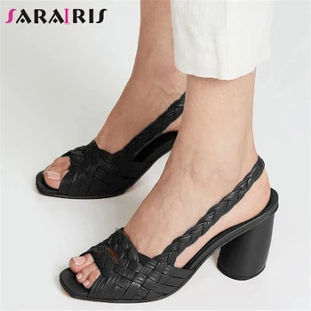 

SaraIris Back Strap Round Heel Fashion Sandals Women Elegant Handmade Sandals Ladies Solid Open Toe Shoes