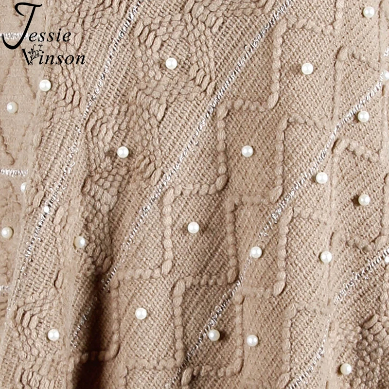 Jessie Vinson V-neck White Beading Tassels Pullover Sweater Women Casual Cape Sweater Coat Cloak Autumn Winter High Street Wear