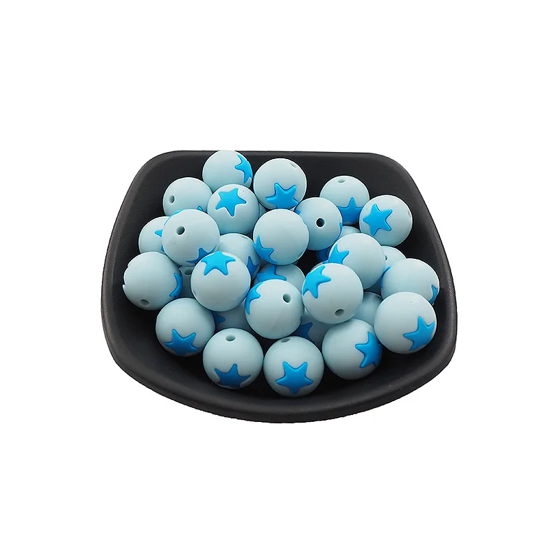 14 Blue Chenkai 50 шт. силиконовый Прорезыватель зубов в виде звезды бусины круглой формы Прорезыватель для зубов детские Жевательная соска для DIY браслет, ожерелье цепь - Цвет: 14 Blue