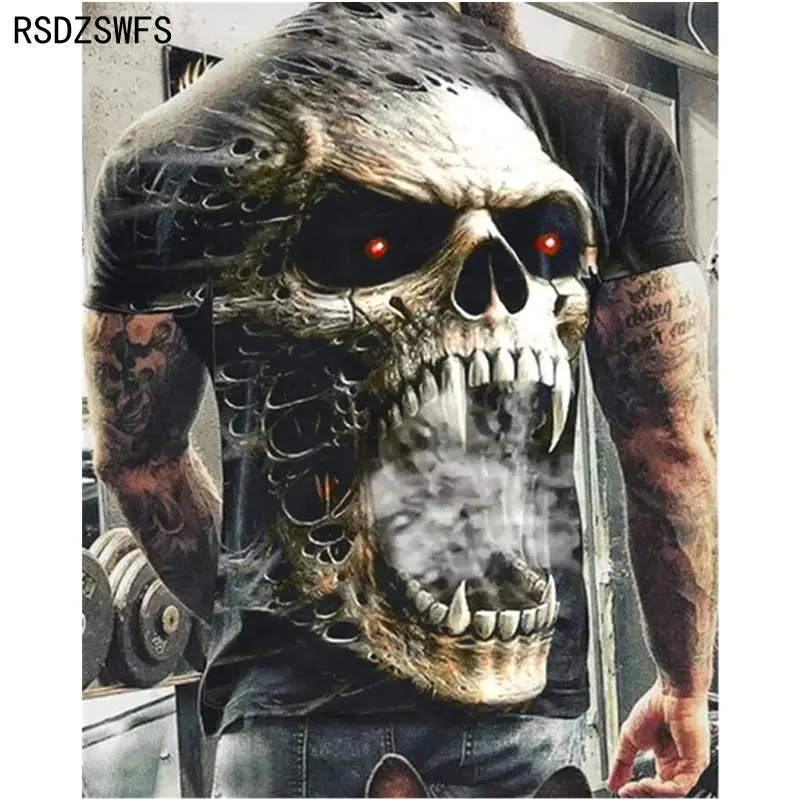 

2021Summer New Skull Printed O-Neck TShirt For Men Casual Oversized Short Sleeve Clothes Streetwear Hip Hop 3D Printing Top Tees