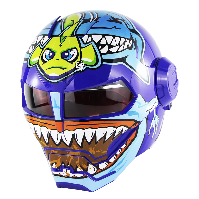 Blue rumble fish Железный человек Шлем Мото шлем персонализированный каск флип-ап Verspa Ironman череп Capacete робот КАСКО точка утверждения cascos Хищник - Цвет: Blue rumble fish