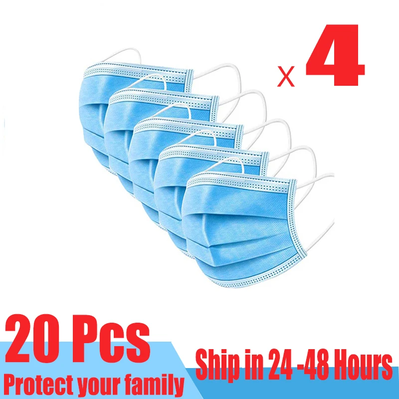 

20pcs/Lot Disposable Protective Facial Cover Safety Masks Set 3 Layers Dustproof Mask Anti-Virus Surgical Salon Earloops Masks