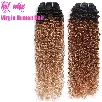

Hot Wave Raw Virgin Brazilian Human Hair Weaving Bundles Extension for Women Ombre Black Brown Gold Kinky Afro Curl Curly Weft