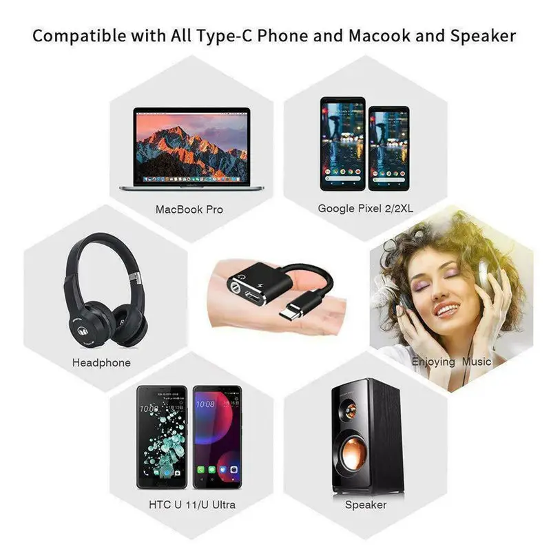 2 в 1 type-C-type C 3,5 мм наушники Aux Jack аудио адаптер usb кабель для зарядки для Letv Le Xiaomi huawei Медиа Pad M5